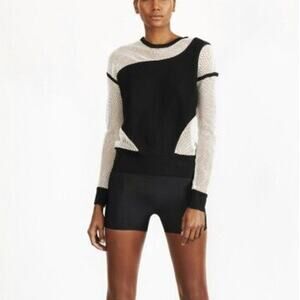 Ohne Titel NWT Black Knit White Fish Net Mesh Long Sleeve Sheer Designer Top